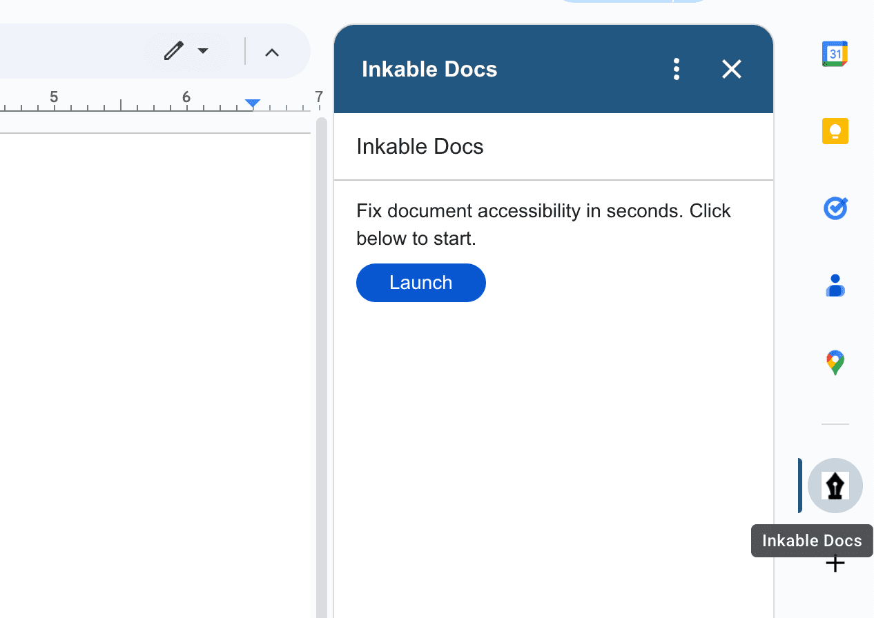 Google Docs right panel showing the Inkable icon